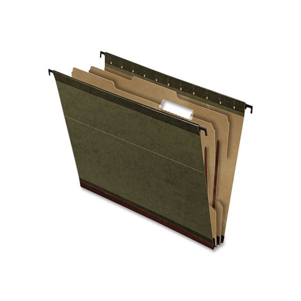 SureHook Reinforced Hanging Divider Folders, 1/5-Cut Tab, Expands 2", 1 Divider, 4 Fasteners, Letter Size, Green, 10/Box. Picture 2