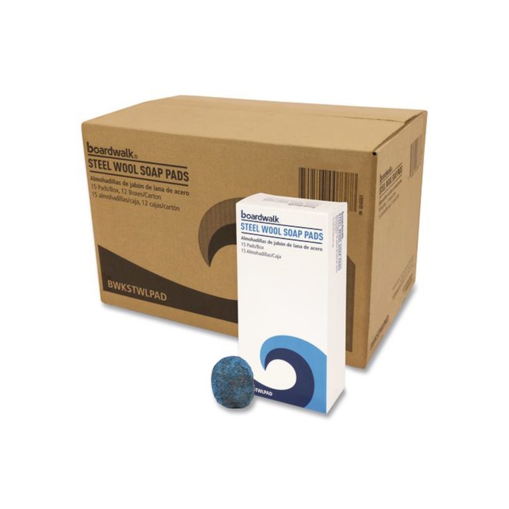Steel Wool Soap Pads, 3 x 2.5, Blue, 15 Pads/Box, 12 Boxes/Carton. Picture 1