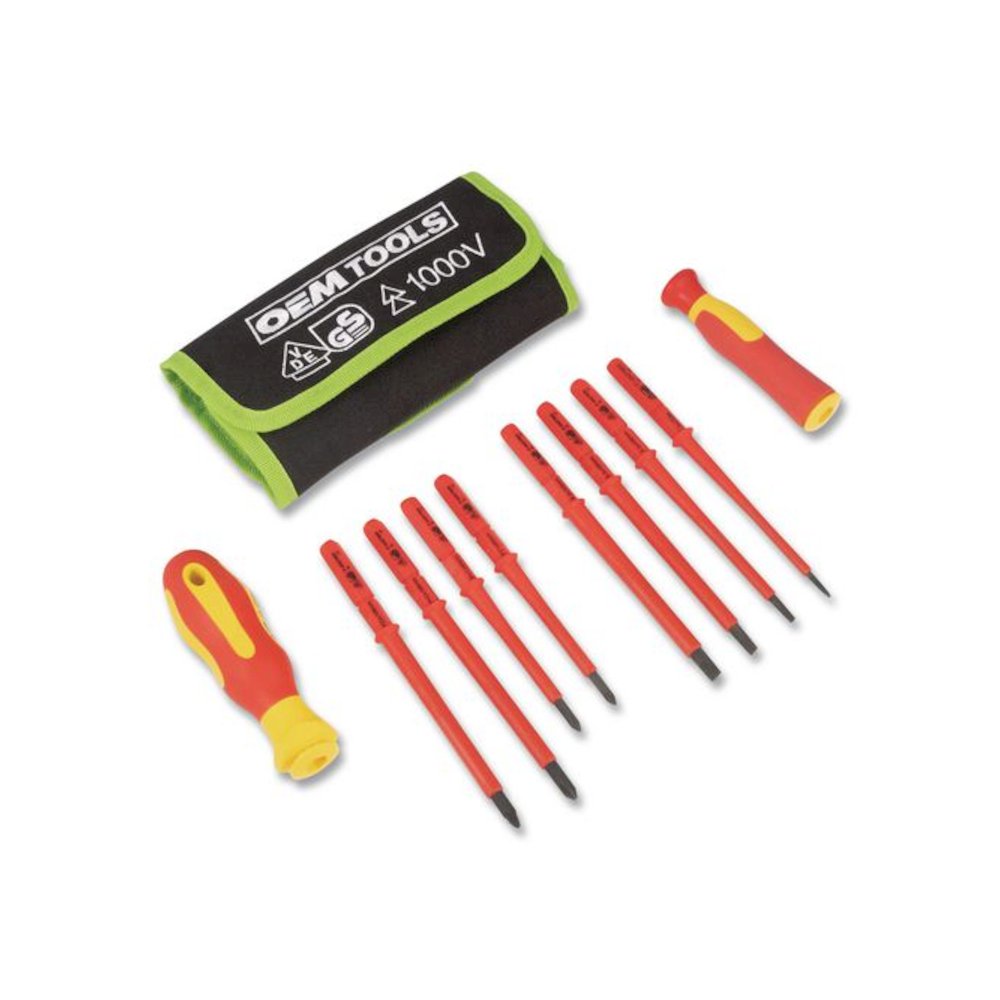 Insulated 10-Piece Interchangeable Bit Screwdriver Set, Metric Phillips and Slotted Blade Bits, Orange/Yellow Handle. Picture 1