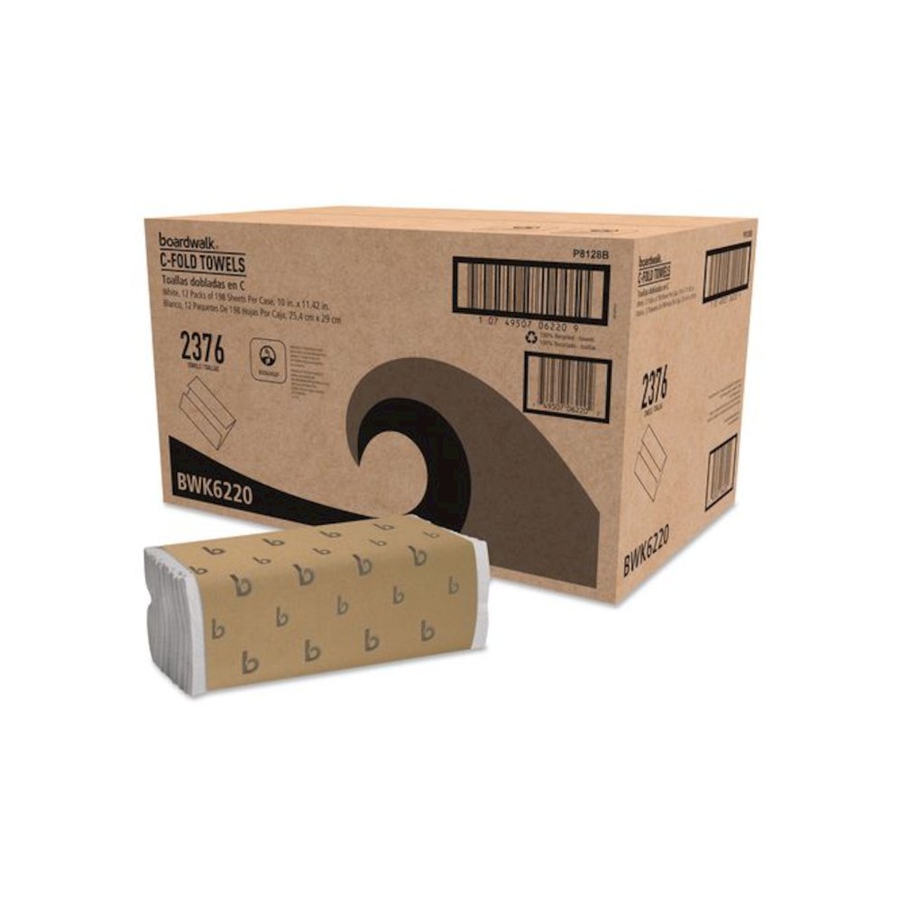 C-Fold Paper Towels, 1-Ply, 11.44 x 10, Bleached White, 198 Sheets/Pack, 12 Packs/Carton. Picture 1
