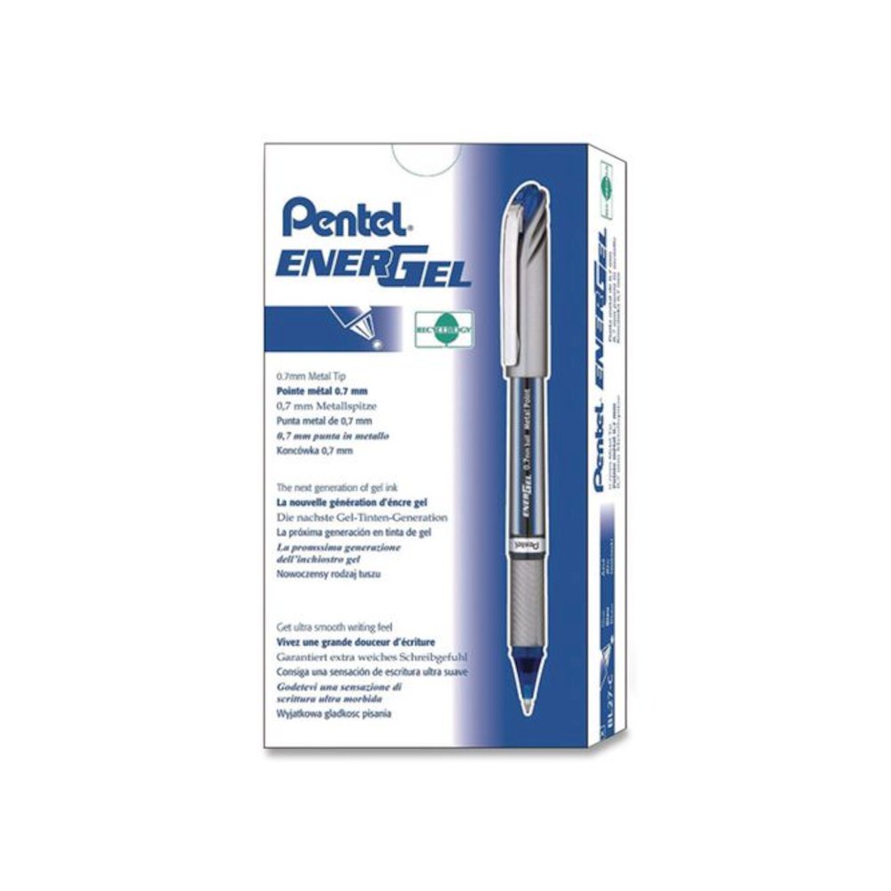 EnerGel NV Gel Pen, Stick, Medium 0.7 mm, Blue Ink, Gray/Black/Blue Barrel, Dozen. Picture 1