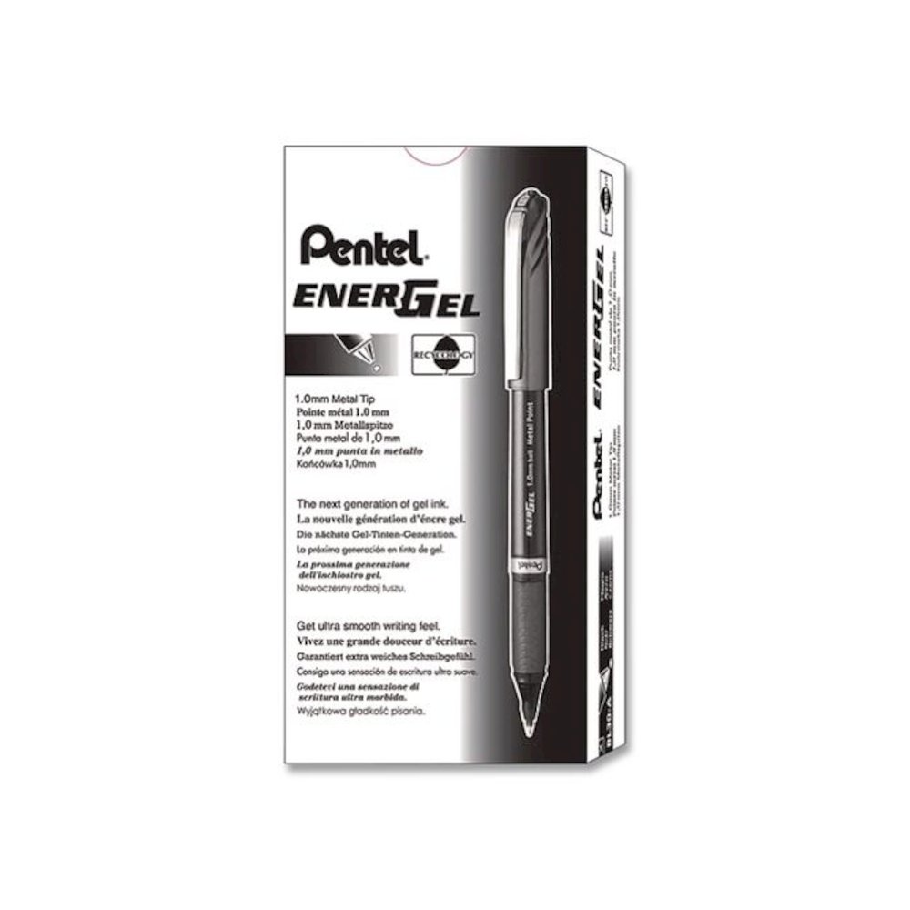EnerGel NV Gel Pen, Stick, Bold 1 mm, Black Ink, Gray/Black Barrel, Dozen. Picture 1