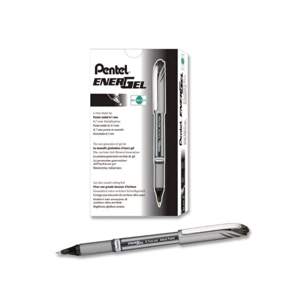 EnerGel NV Gel Pen, Stick, Bold 1 mm, Black Ink, Gray/Black Barrel, Dozen. Picture 4