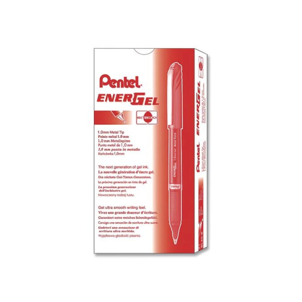 EnerGel NV Gel Pen, Stick, Bold 1 mm, Red Ink, Gray/Red Barrel, Dozen. Picture 1