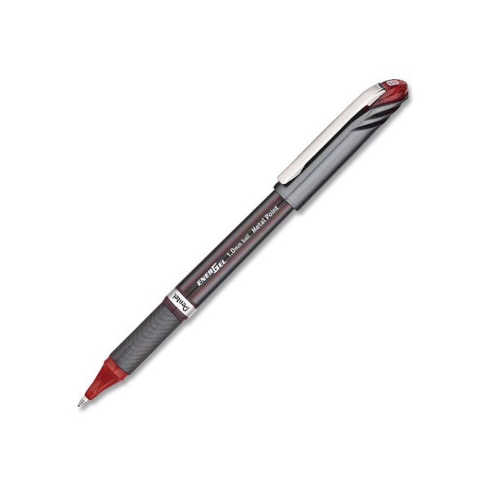 EnerGel NV Gel Pen, Stick, Bold 1 mm, Red Ink, Gray/Red Barrel, Dozen. Picture 3