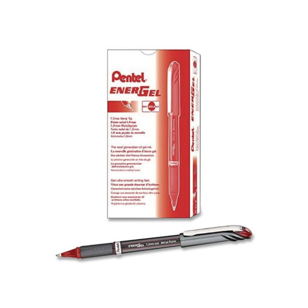 EnerGel NV Gel Pen, Stick, Bold 1 mm, Red Ink, Gray/Red Barrel, Dozen. Picture 4