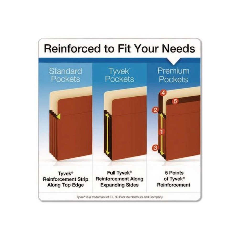 Heavy-Duty End Tab File Pockets, 5.25" Expansion, Legal Size, Red Fiber, 10/Box. Picture 2