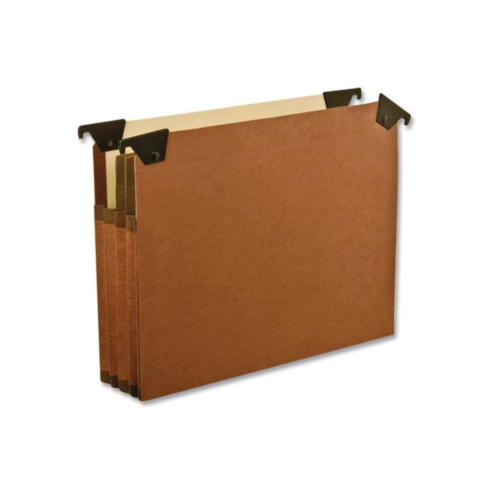 Premium Expanding Hanging File Pockets with Swing Hooks and Dividers, 3 Dividers with 1/5-Cut Tabs, Letter Size, Brown, 5/Box. Picture 2