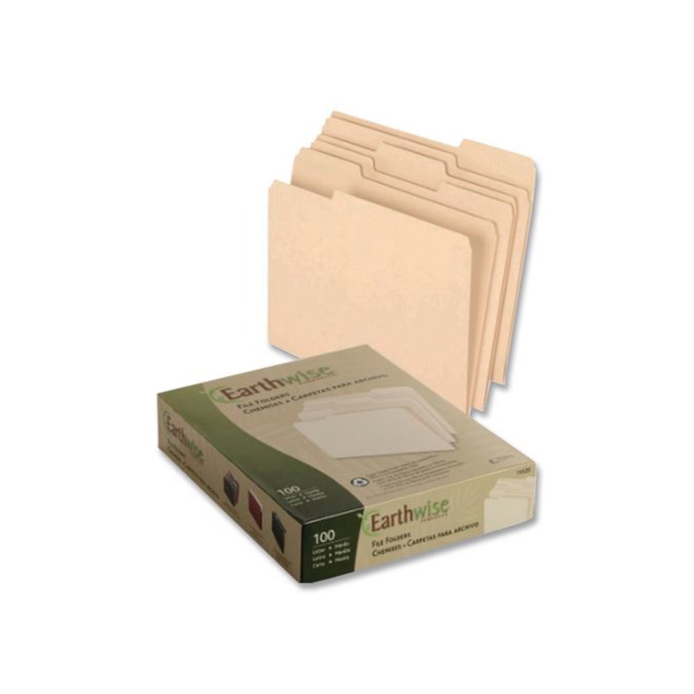 Earthwise by Pendaflex 100% Recycled Colored File Folders, 1/3-Cut Tabs: Assorted, Letter, 0.5" Expansion, Brown, 100/Box. Picture 2