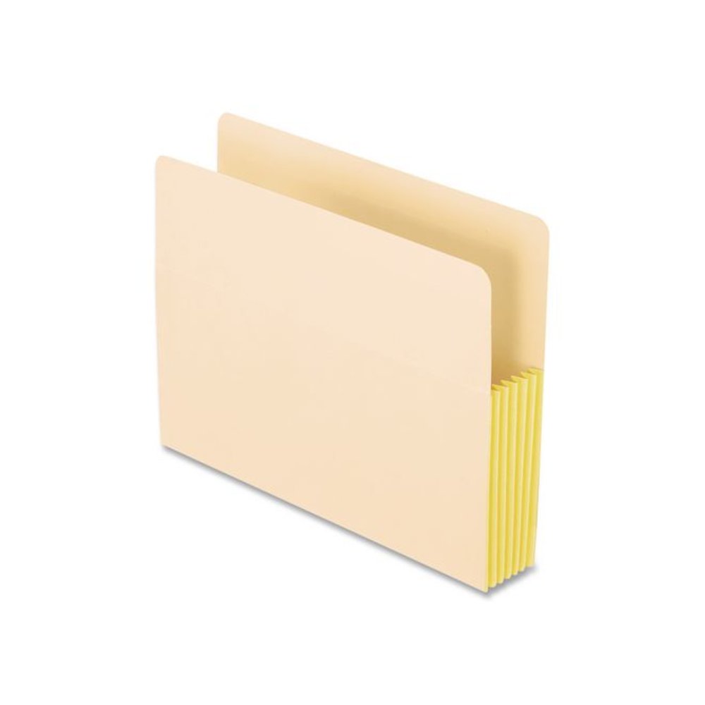 Manila Drop Front Shelf File Pockets with Rip-Proof-Tape Gusset Top, 5.25" Expansion, Letter Size, Manila, 10/Box. Picture 3