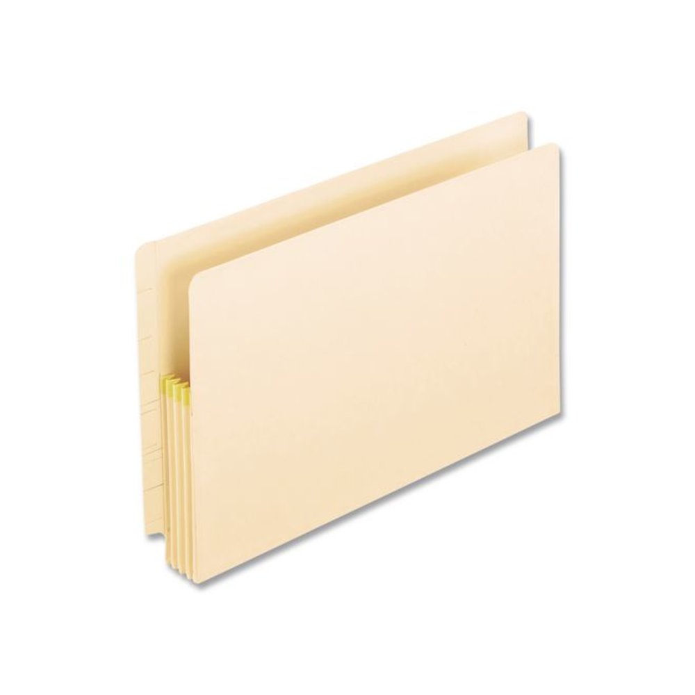 Manila Drop Front Shelf File Pockets with Rip-Proof-Tape Gusset Top, 5.25" Expansion, Legal Size, Manila, 10/Box. Picture 2