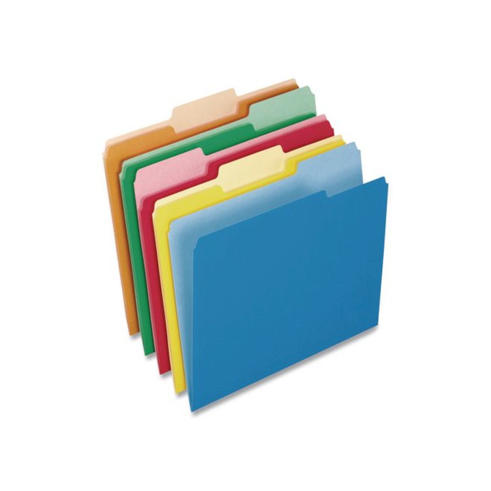Interior File Folders, 1/3-Cut Tabs: Assorted, Letter Size, Assorted Colors: Blue/Green/Orange/Red/Yellow, 100/Box. Picture 2