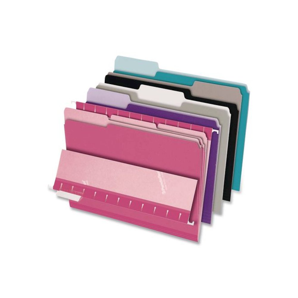 Interior File Folders, 1/3-Cut Tabs: Assorted, Letter Size, Assorted Colors: Aqua/Black/Gray/Pink/Violet, 100/Box. Picture 4