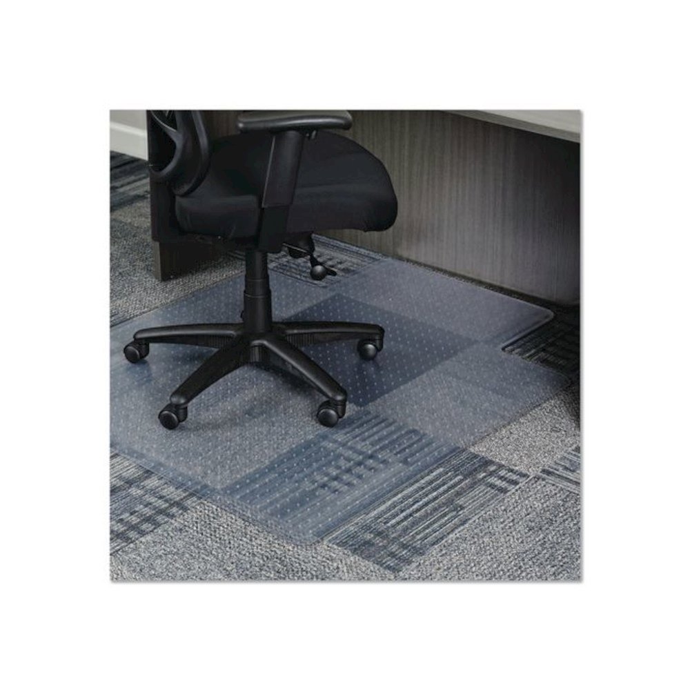 Studded Chair Mat for Flat Pile Carpeted Floors, Rectangular with Wide Lip, Straight Edges, 45" x 53", Clear. Picture 1