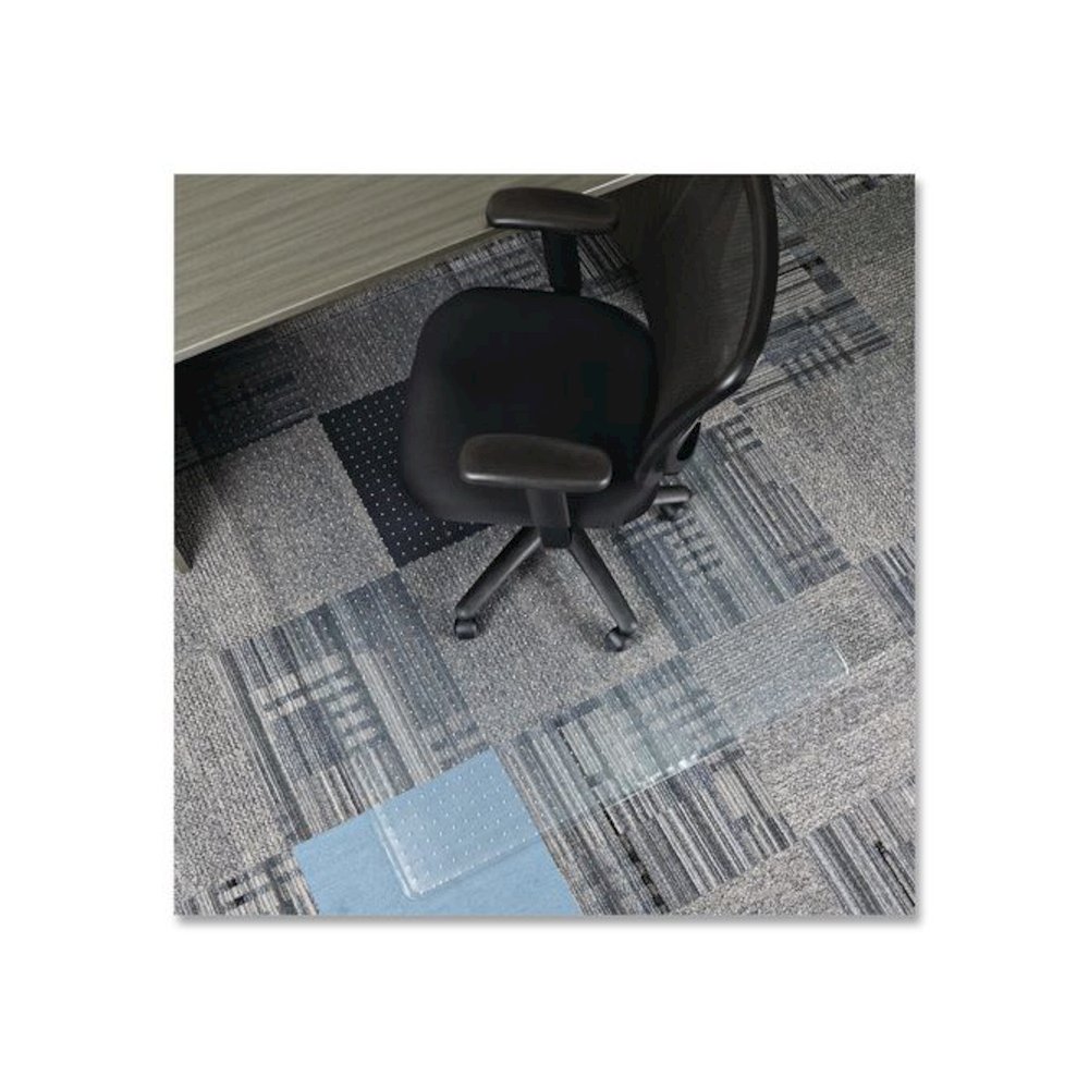 Studded Chair Mat for Flat Pile Carpeted Floors, Rectangular, Straight Edges, 46" x 60", Clear. Picture 4