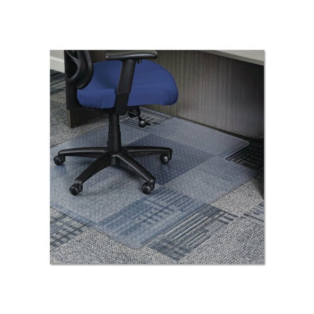 Studded Chair Mat for Flat to Low Pile Carpeted Floors, Rectangular with Wide Lip, Beveled Edges, 45" x 53", Clear. Picture 1