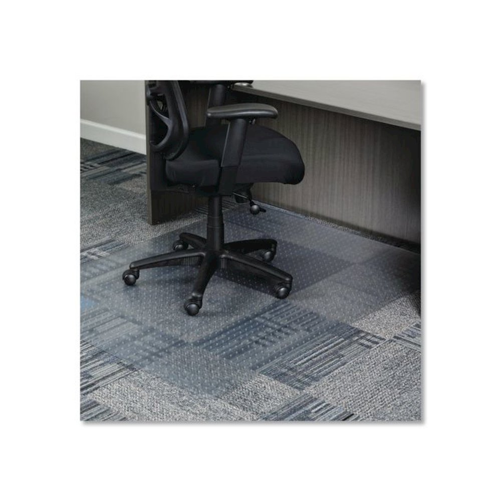 Studded Chair Mat for Flat Pile Carpeted Floors, Rectangular, Straight Edges, 46" x 60", Clear. Picture 1