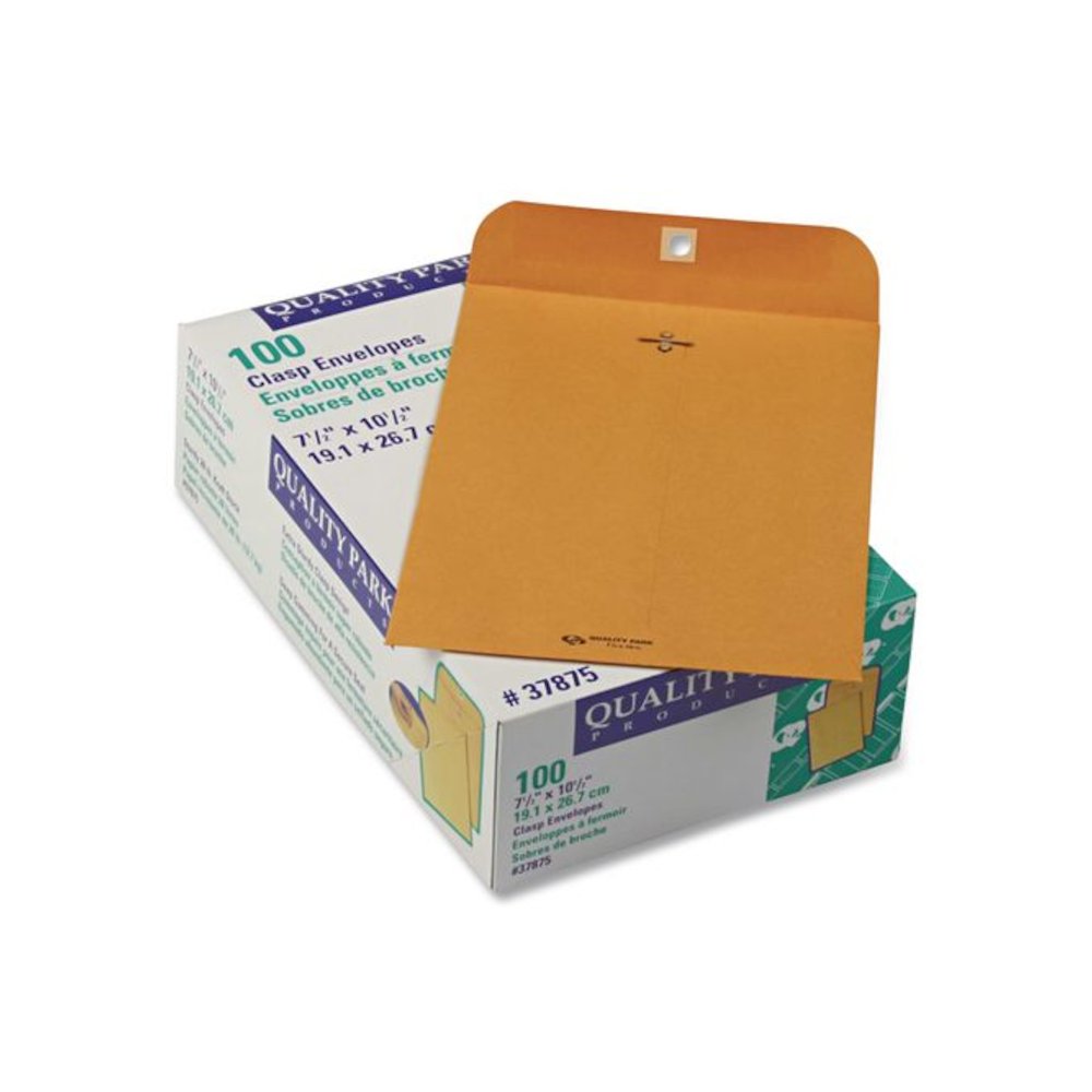 Clasp Envelope, 28 lb Bond Weight Kraft, #75, Square Flap, Clasp/Gummed Closure, 7.5 x 10.5, Brown Kraft, 100/Box. Picture 2