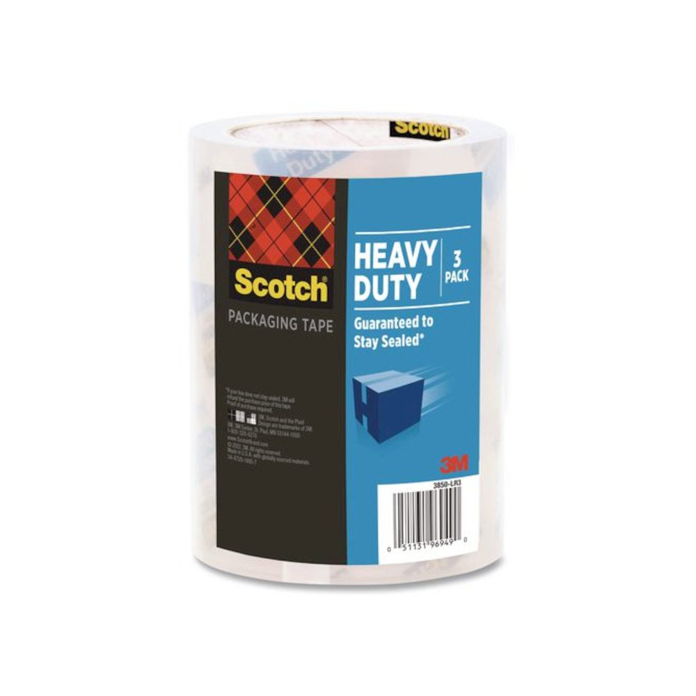 3850 Heavy-Duty Packaging Tape, 3" Core, 1.88" x 38.2 yds, Clear, 3 Rolls/Pack. Picture 1
