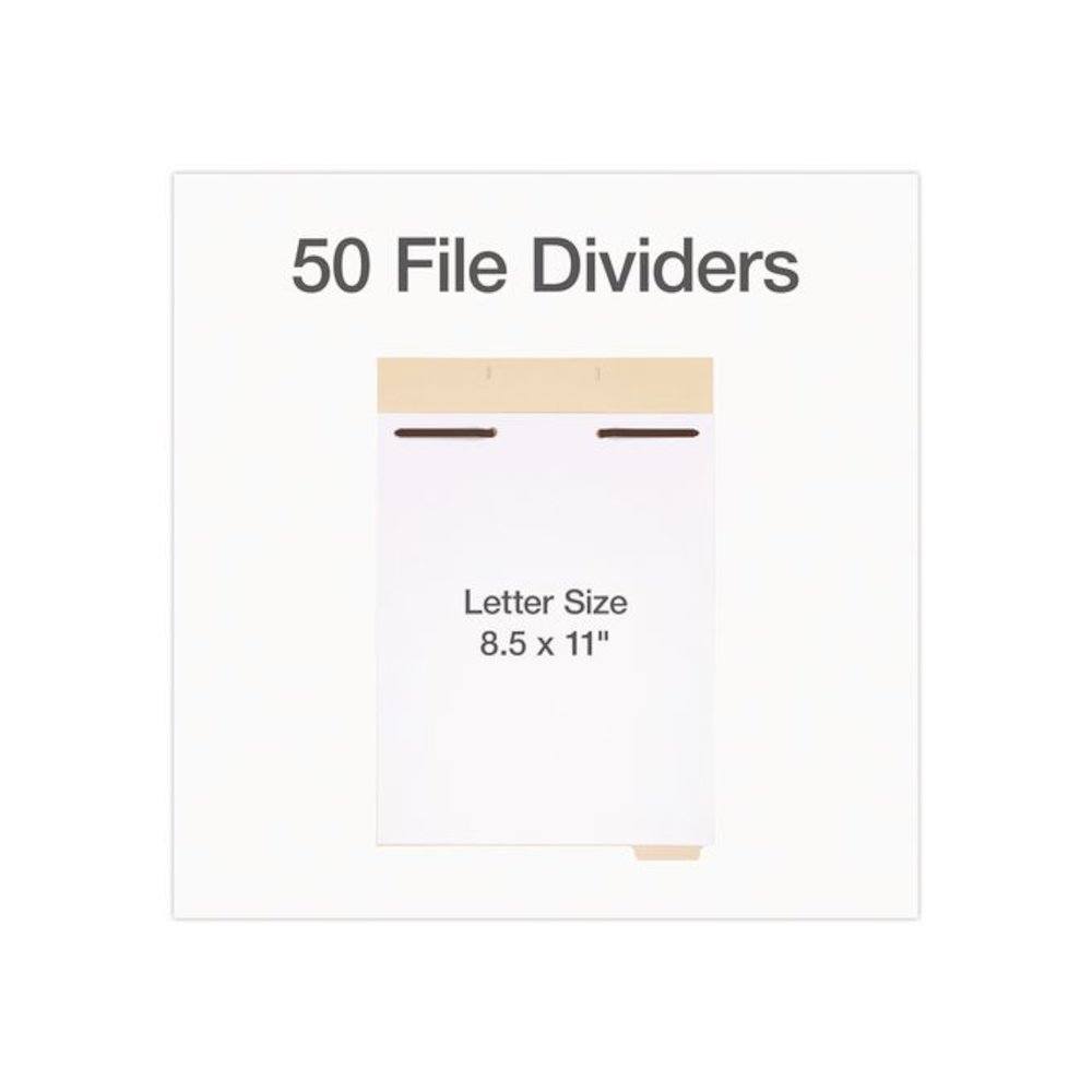 File Divider Set, End Tab: 1/5-Cut, 1 Fastener, Letter Size, Manila, 50/Pack. Picture 2