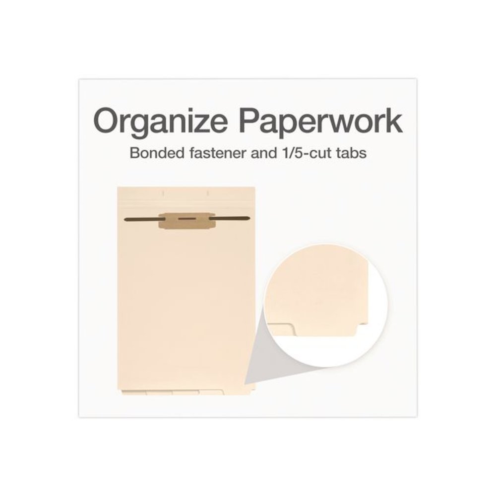 File Divider Set, End Tab: 1/5-Cut, 1 Fastener, Letter Size, Manila, 50/Pack. Picture 3