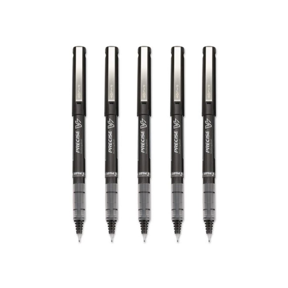 Precise V7 RollerBall Pen, Stick, Fine 0.7 mm, Black Ink, Black/Clear Barrel, 5/Pack. Picture 2