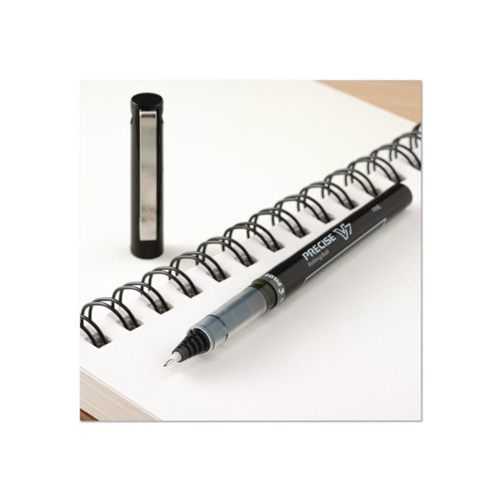 Precise V7 RollerBall Pen, Stick, Fine 0.7 mm, Black Ink, Black/Clear Barrel, 5/Pack. Picture 4