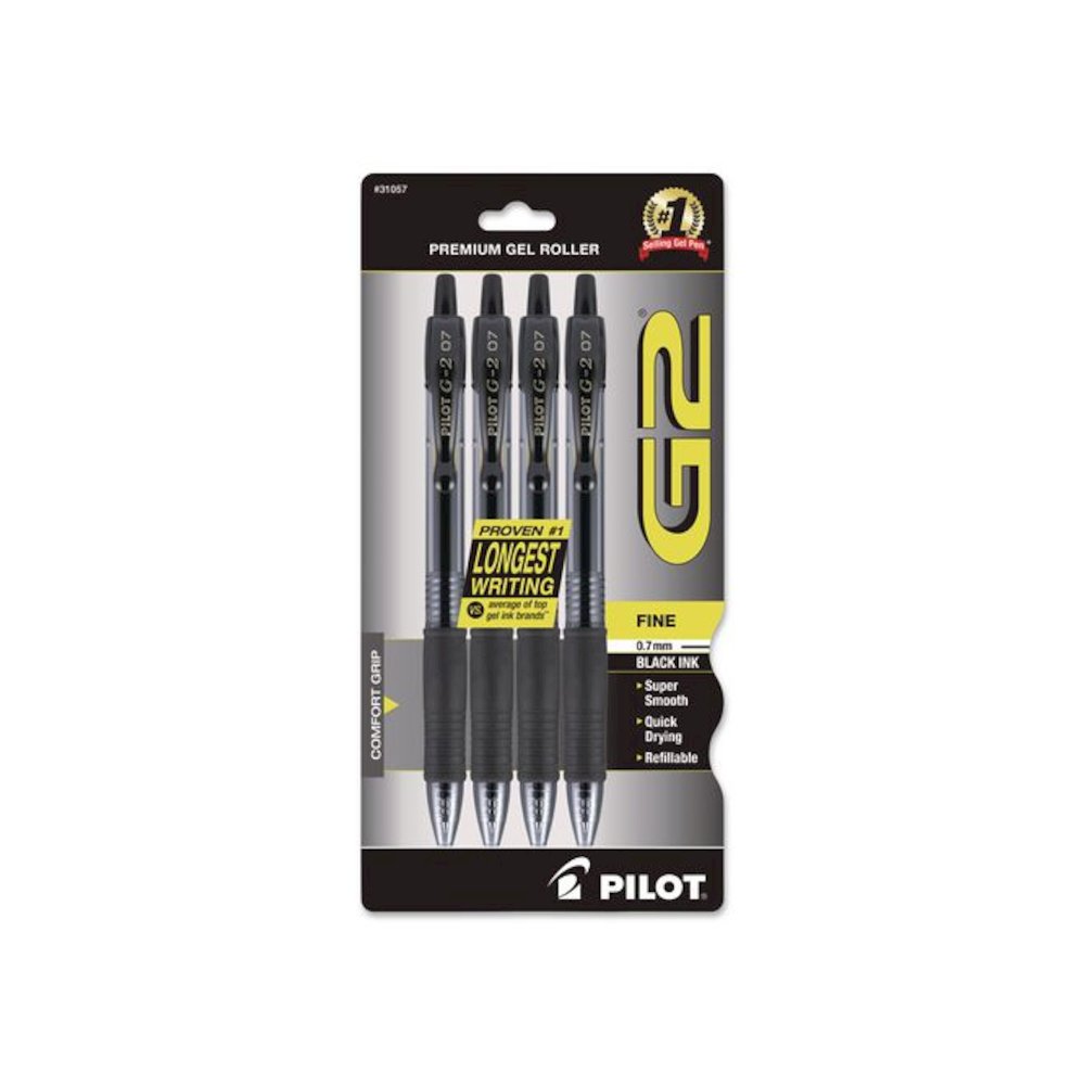 G2 Premium Gel Pen, Retractable, Fine 0.7 mm, Black Ink, Smoke/Black Barrel, 4/Pack. Picture 1