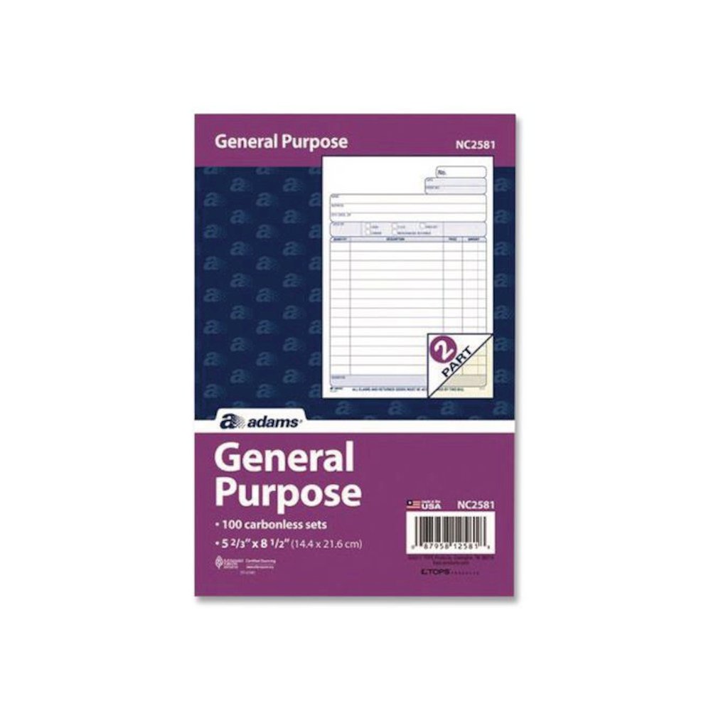 General Purpose Forms, Two-Part Carbonless, 8.5 x 5.67, 100 Forms Total/Pack. Picture 1