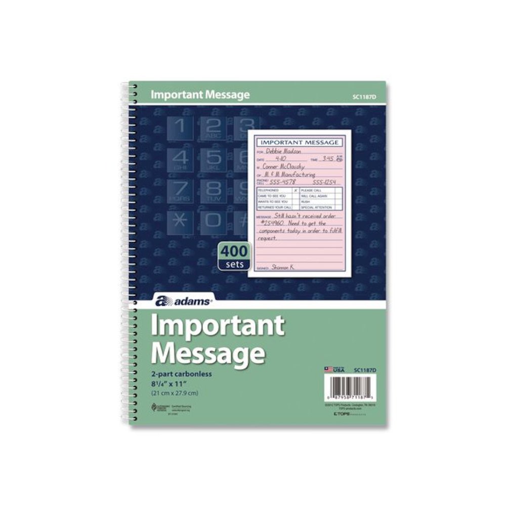Important Message Book, Two-Part Carbonless, 4 Forms/Sheet, 400 Forms Total. Picture 1