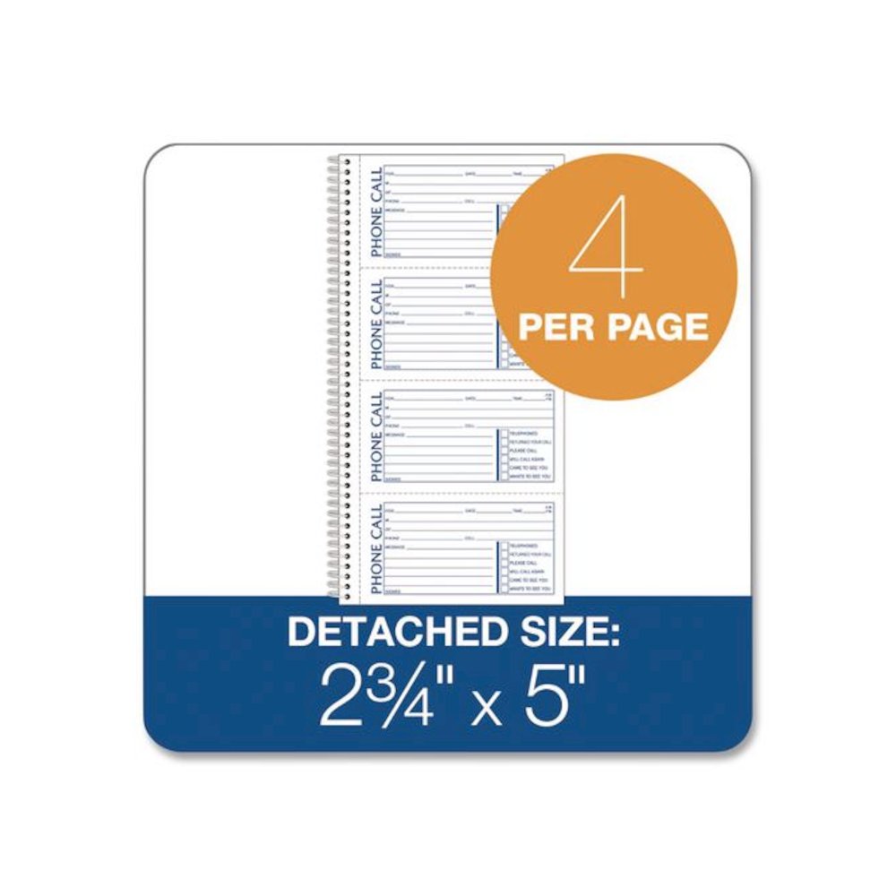 Wirebound Telephone Message Book, Two-Part Carbonless, 4.75 x 2.5, 4 Forms/Sheet, 400 Forms Total, 2/Pack. Picture 2