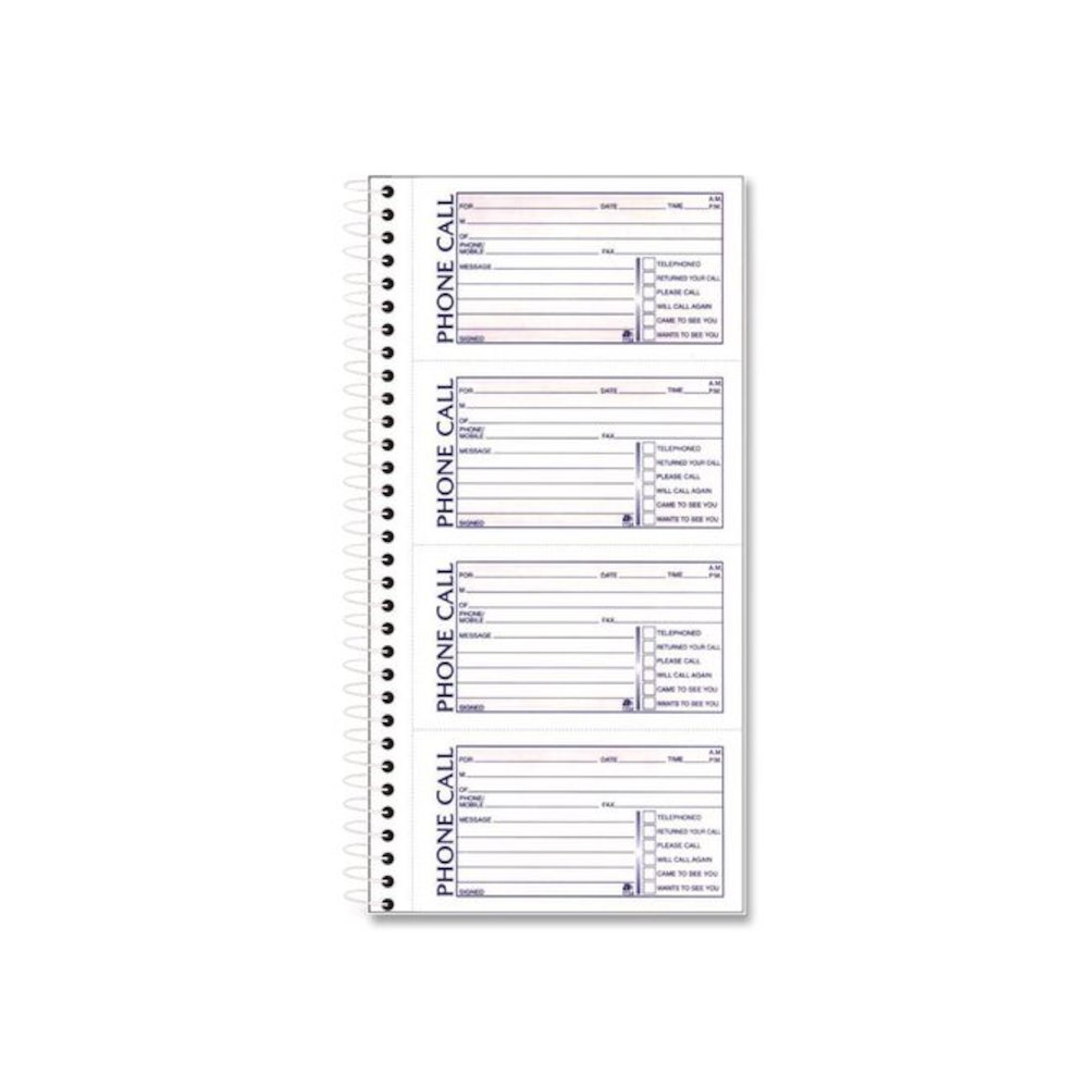 Wirebound Telephone Message Book, Two-Part Carbonless, 4.75 x 2.5, 4 Forms/Sheet, 400 Forms Total, 2/Pack. Picture 3