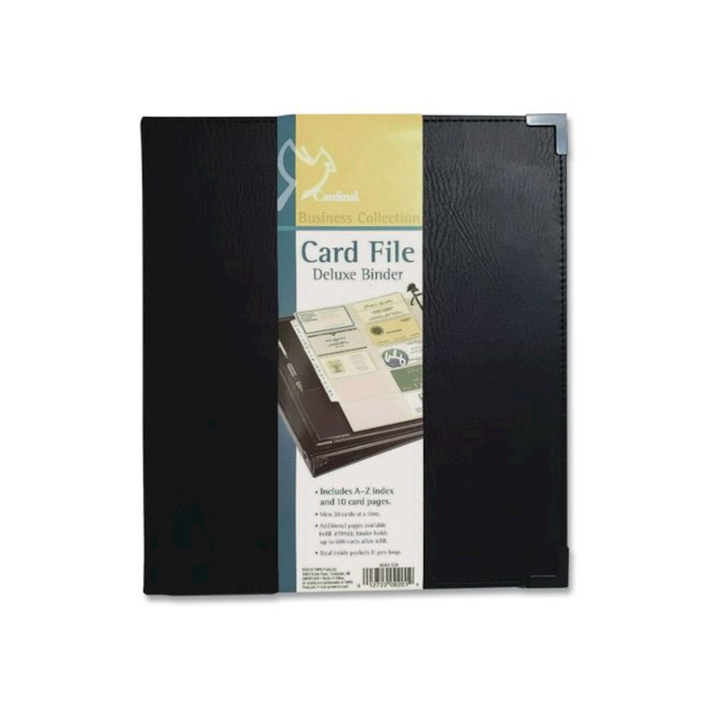 Business Collection Business Card Binder, Holds 200 2" x 3.5" Cards, 10.4 x 1.75 x 11.5, Vinyl, Black. Picture 1