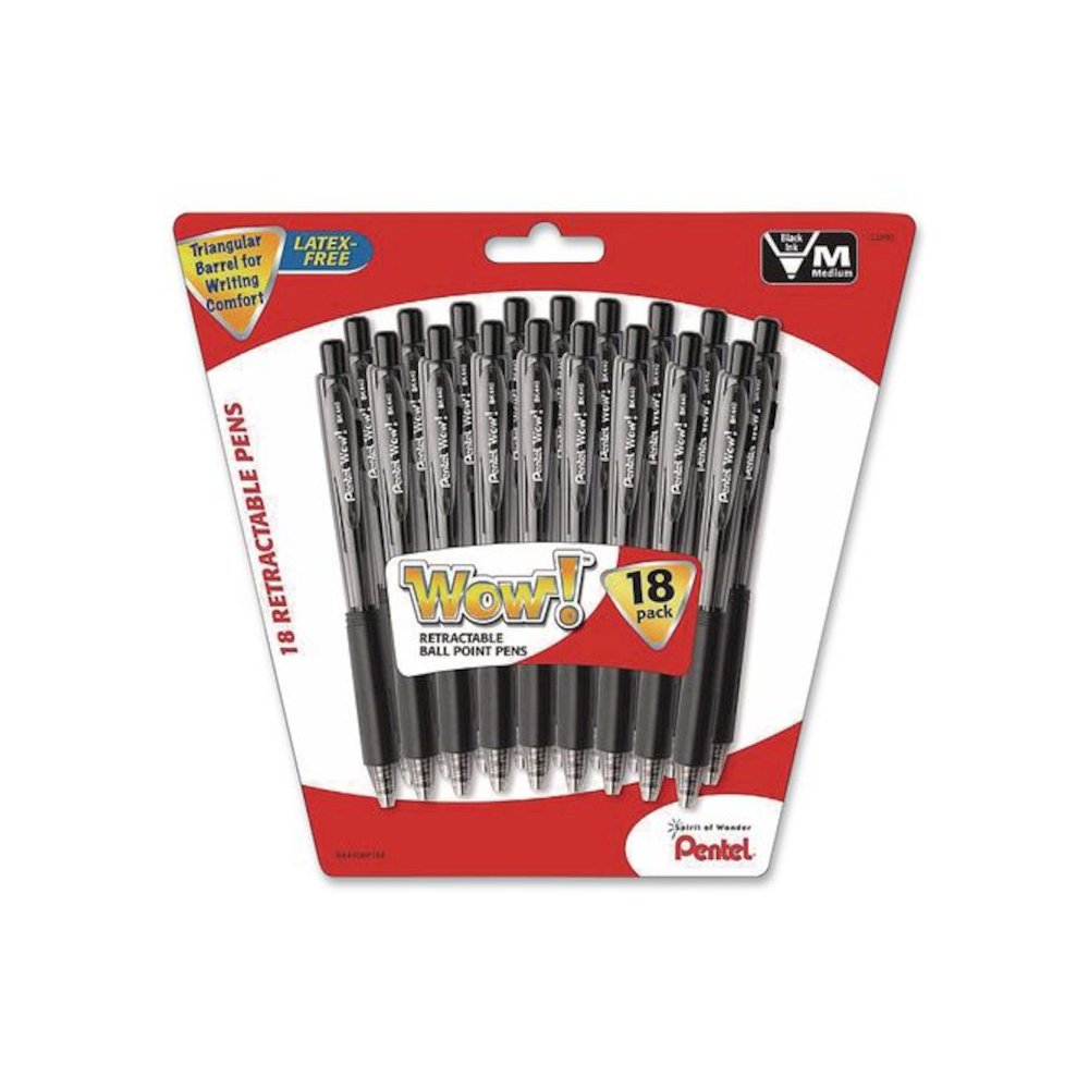 WOW! Ballpoint Pen, Retractable, Medium 1 mm, Black Ink, Smoke/Black Barrel, 18/Pack. Picture 1