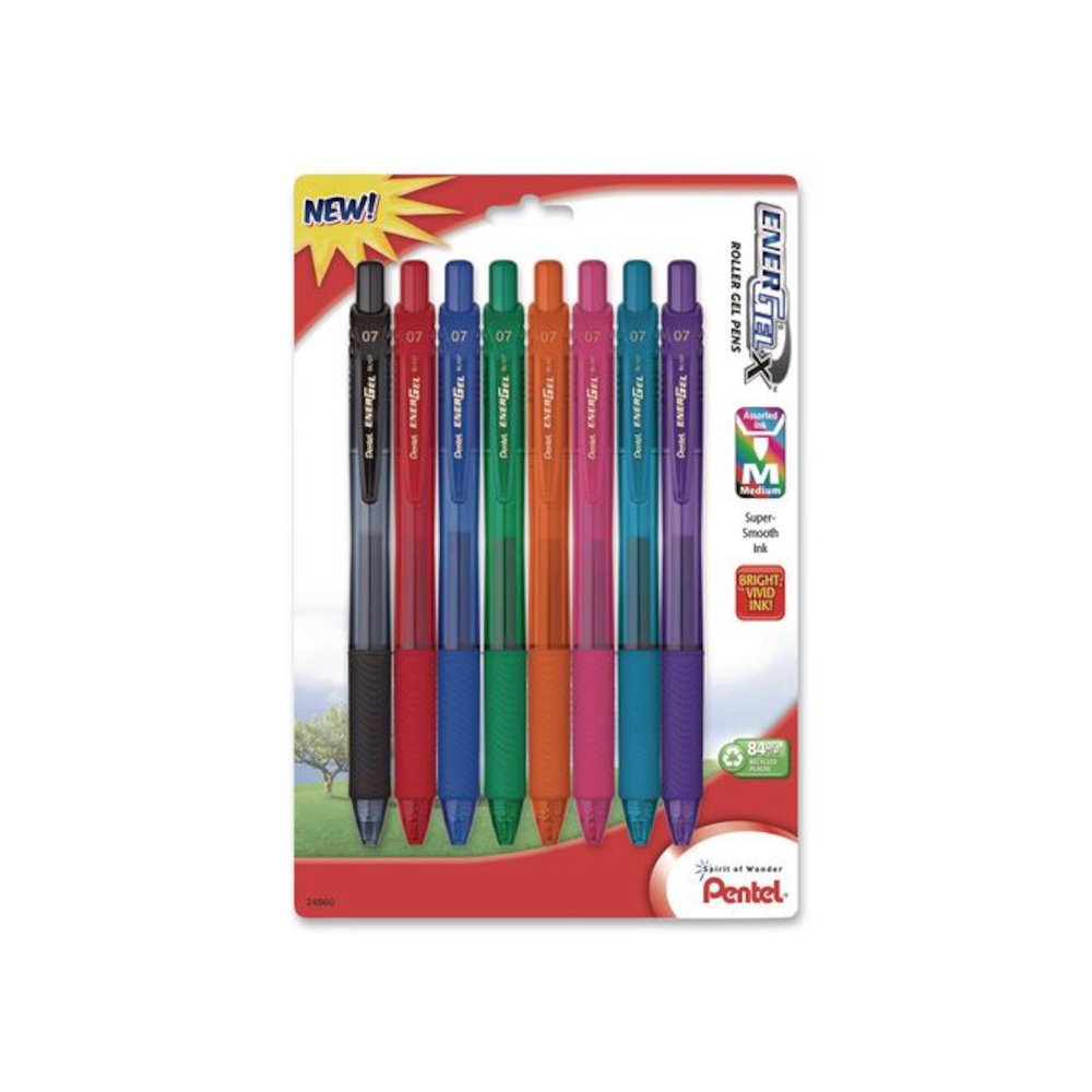 EnerGel X Gel Pen, Retractable, Medium 0.7 mm, Assorted Ink and Barrel Colors, 8/Pack. Picture 1