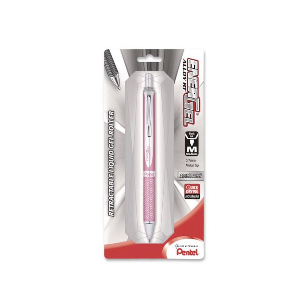 EnerGel Alloy RT Gel Pen, Retractable, Medium 0.7mm, Black Ink, Pink Barrel. Picture 1