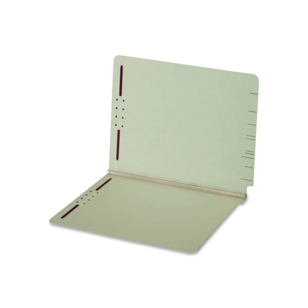 Colored Pressboard End Tab Fastener Folders, Straight Tab, Expands 3", 2 Fasteners, Letter Size, Light Green, 25/Box. Picture 1