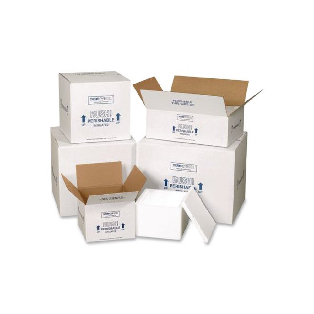 Insulated Shipping Container, 1.25" Foam Insert, 12.63" x 12.63" x 10.5", White/Blue. Picture 1