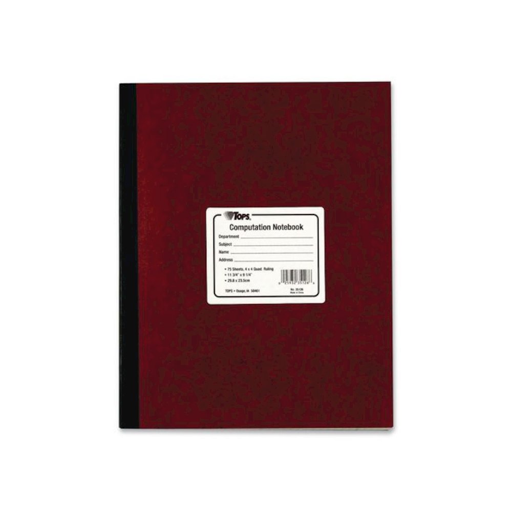 Computation Notebook, Quadrille Rule (4 sq/in), Red Cover, (75) 11.75 x 9.5 Sheets. Picture 1