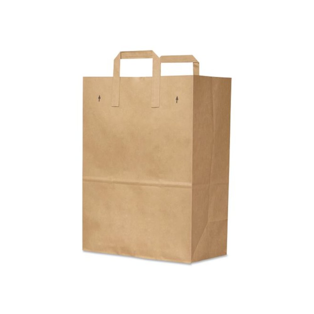 Grocery Paper Bags, 1/6 BBL Size, 70# Basis Weight, Flat Handles, 11" x 7" x 16.25", Kraft, 300/Bundle. Picture 3