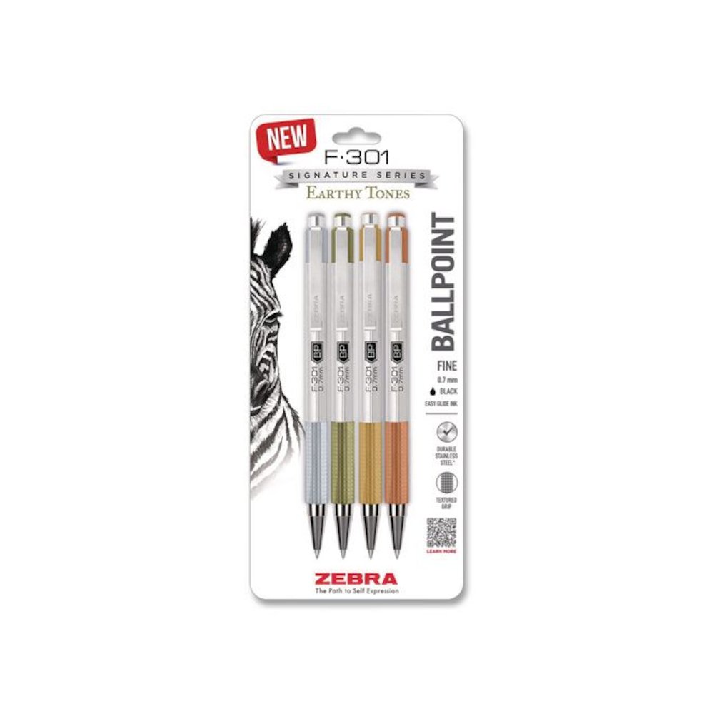 F-301 Signature Series Earthy Tones Ballpoint Pen, Retractable, Fine 0.7 mm, Black Ink, Assorted Earthy Tones Barrel, 4/Pack. Picture 1
