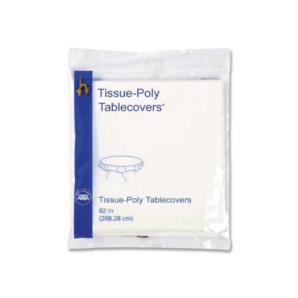 Tissue/Poly Tablecovers, 82" Diameter, White, 25/Carton. Picture 4
