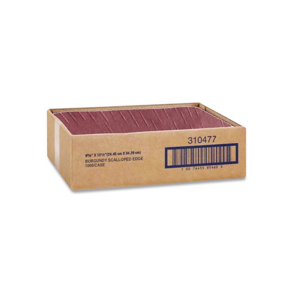 Placemats, Smooth Surface, Scalloped Edges, 13.5" x 9.5", Burgundy, 1,000/Carton. Picture 4