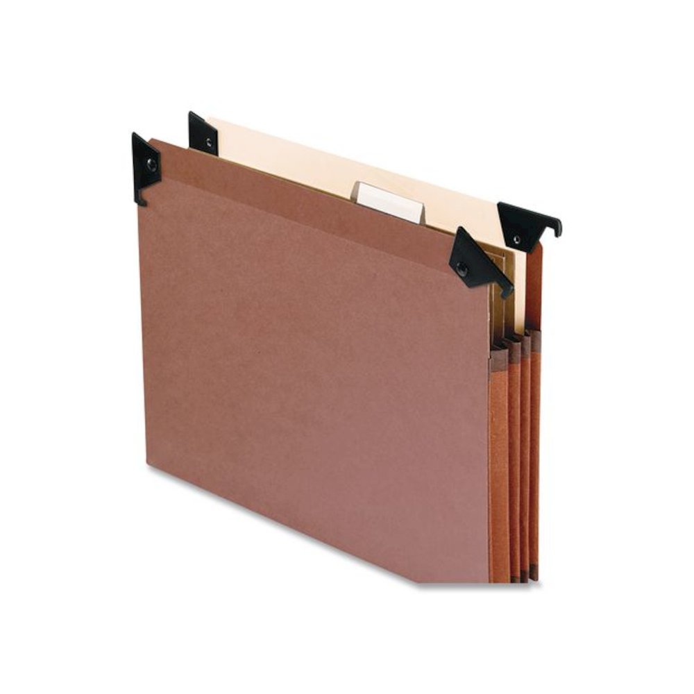 Premium Expanding Hanging File Pockets with Swing Hooks and Dividers, 3 Dividers with 1/5-Cut Tabs, Letter Size, Brown, 5/Box. Picture 4