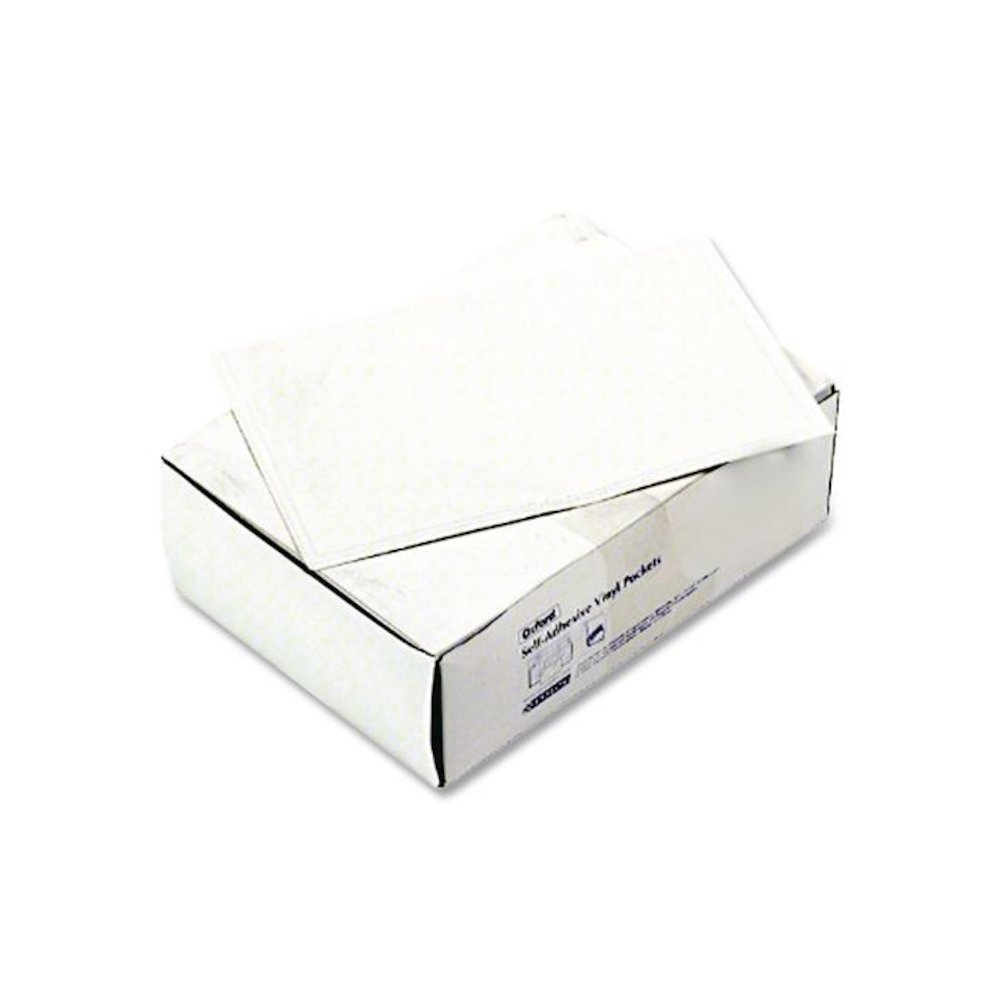 Self-Adhesive Pockets, 8" x 5", Clear Front/White Back, 100/Box. Picture 4