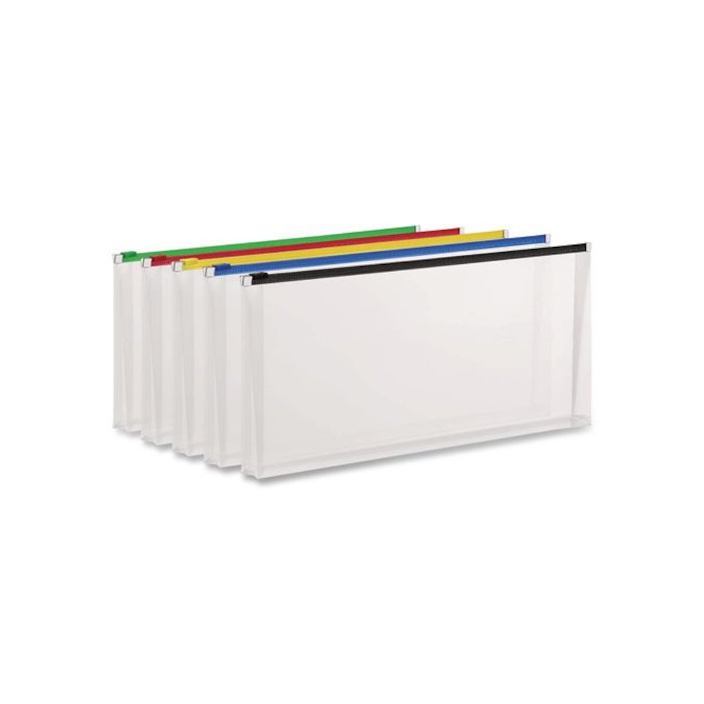 Poly Zip Check Envelope, Zipper Closure, 10.13 x 5.13, Assorted Colors, 5/Pack. Picture 3