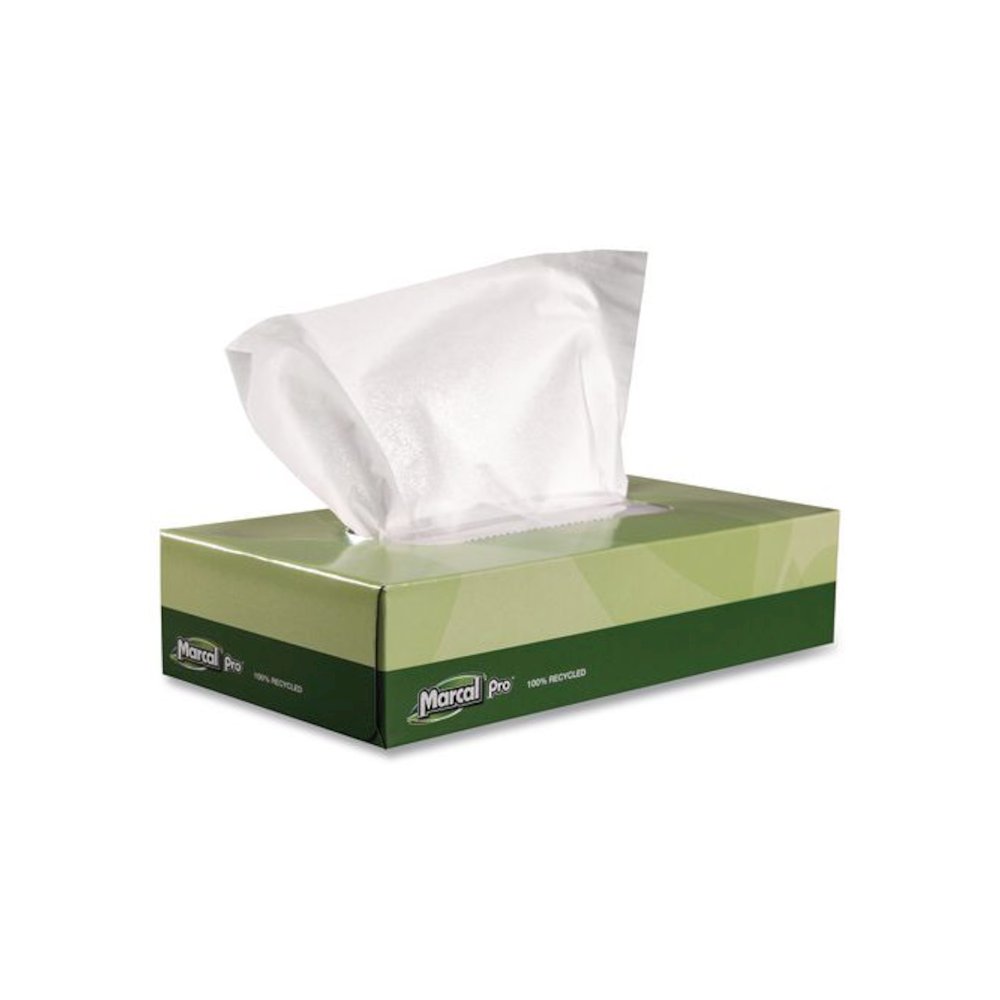 100% Recycled Convenience Pack Facial Tissue, 2-Ply, White, 100 Sheets/Box, 30/Carton. Picture 1