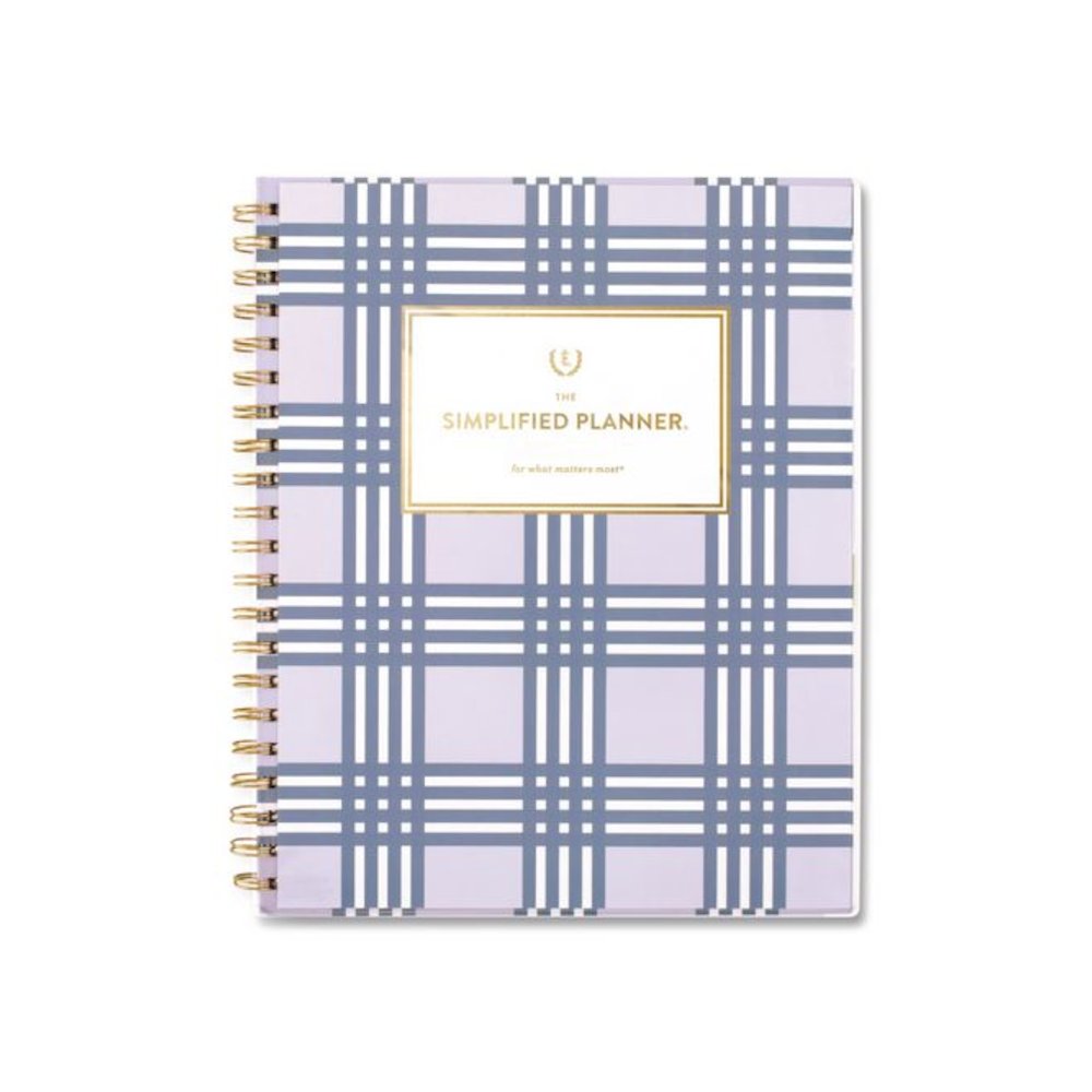Simplified Planner by Emily Ley: Academic Weekly/Monthly Book, 11 x 8.5, Lilac Plaid Cover, 12-Month: July 2025 to June 2026. Picture 1