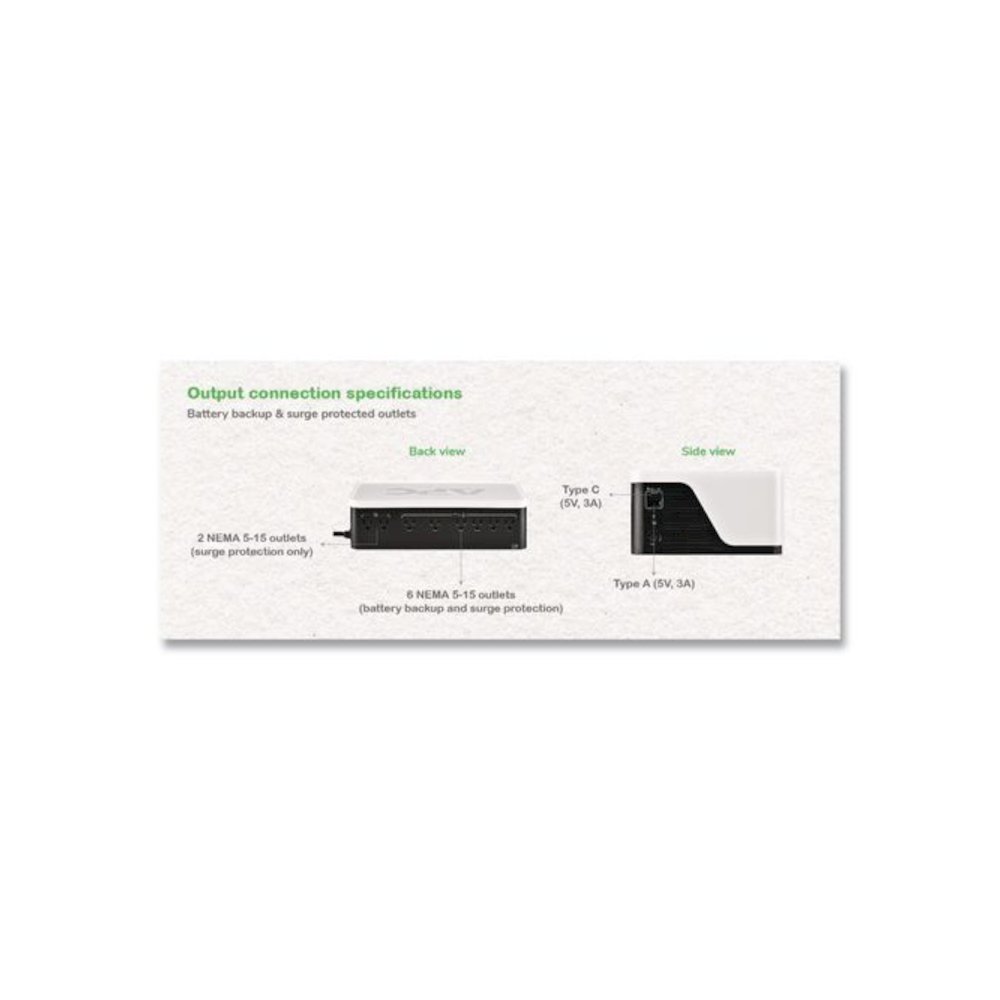 Back-UPS BE1050G3 Battery Backup System, 8 Outlets, 1,050 VA, 490 J. Picture 5