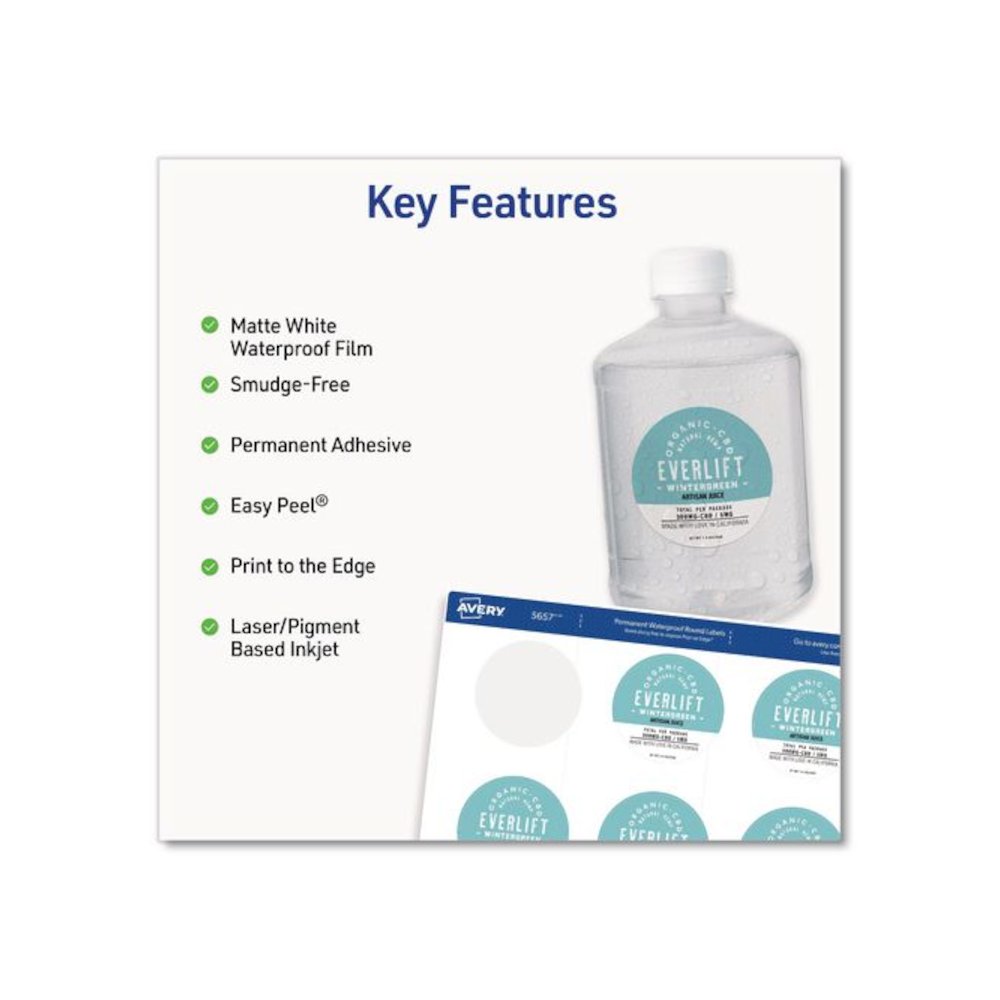 Waterproof Round Labels with Sure Feed Technology, Laser/Pigment-Based Inkjet, 2" dia, Matte White, 12/Sheet, 8 Sheets/Pack. Picture 2